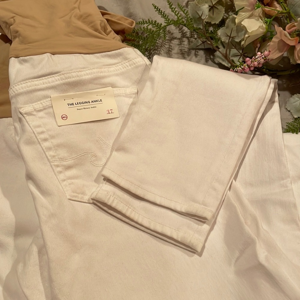 Maternity Ankle Jeans White Leggings 27 Small NWT AG Adriano Goldschmied